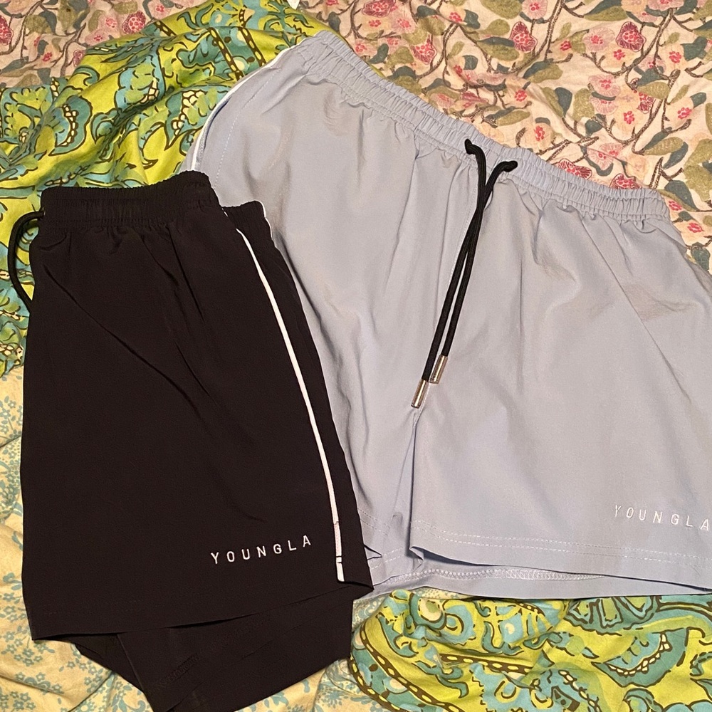 YoungLA Men's Black and Light Gray Athletic Shorts